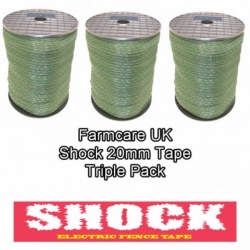 Shock 20mm Green Electric Fence Tape TRIPLE Pack DEAL